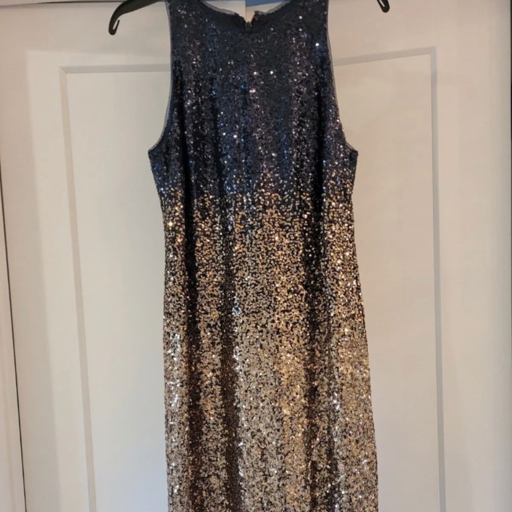 Nicole Miller Navy and Gold Sequin Dress